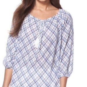 Chaps Blue and White Plaid Blouse